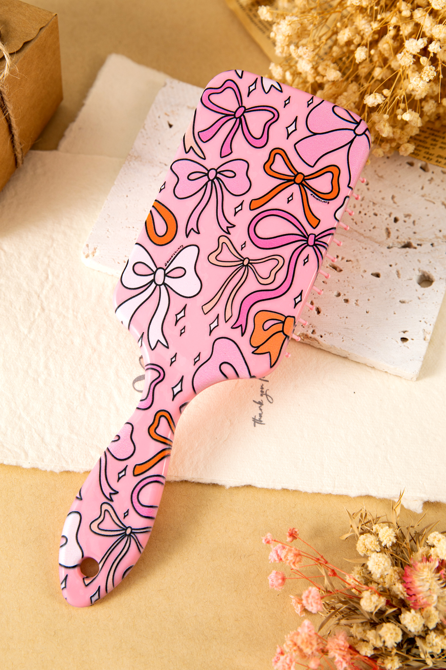 Peach Blossom Starry Ribbon Bow Print Air Cushion Comb