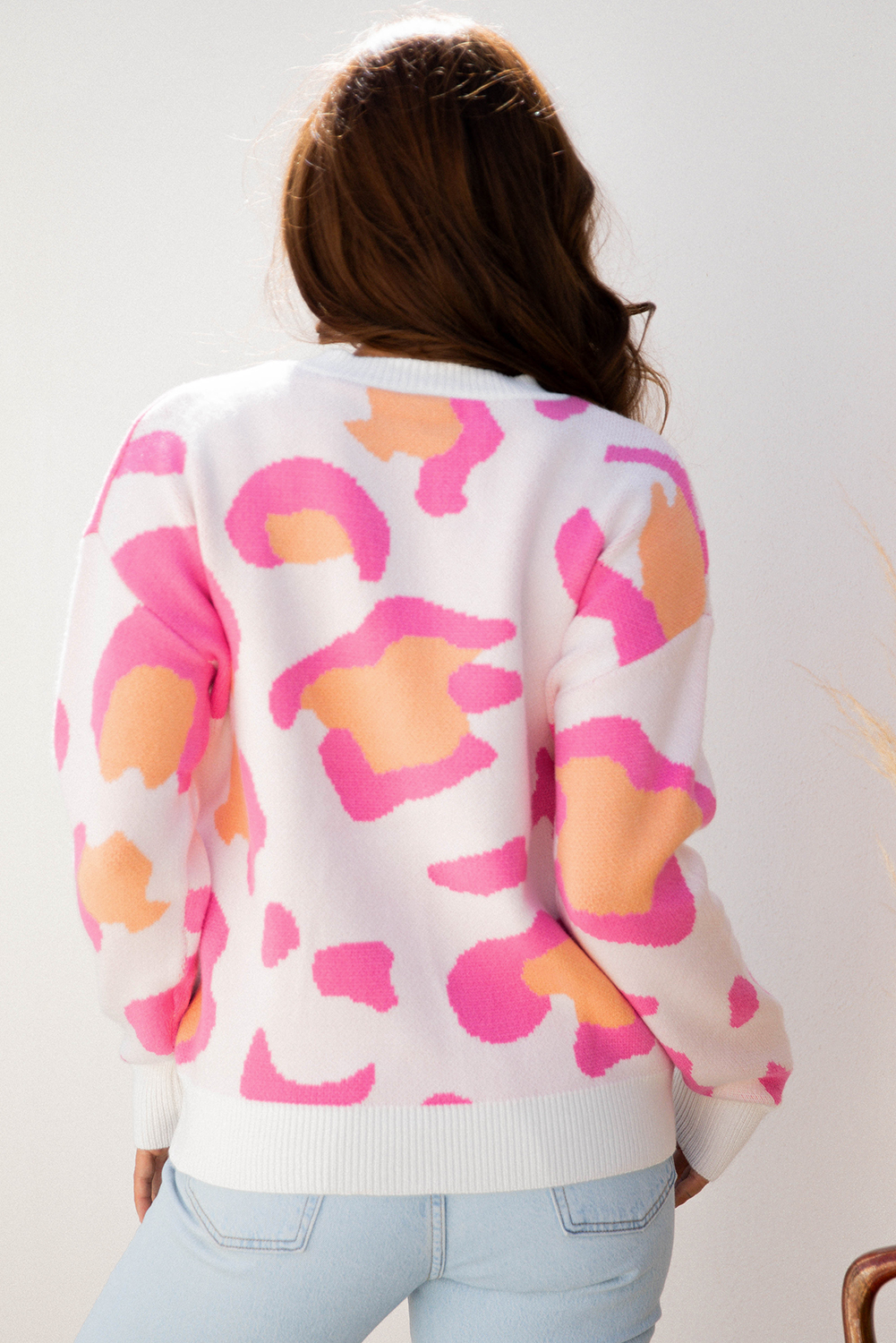 Sachet Pink Playful Leopard Print Drop Shoulder Baggy Sweater