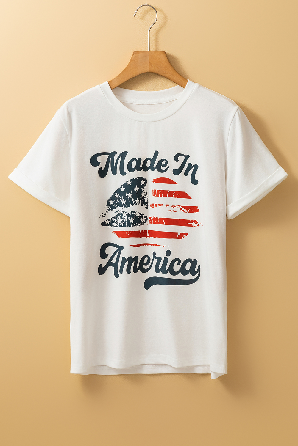 White Made in America Lip Printed O Neck T Shirt