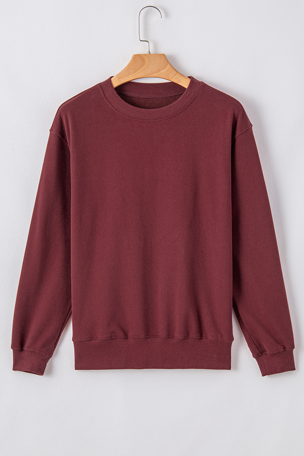 Navy Blue Plain Drop Shoulder Crewneck Pullover Sweatshirt