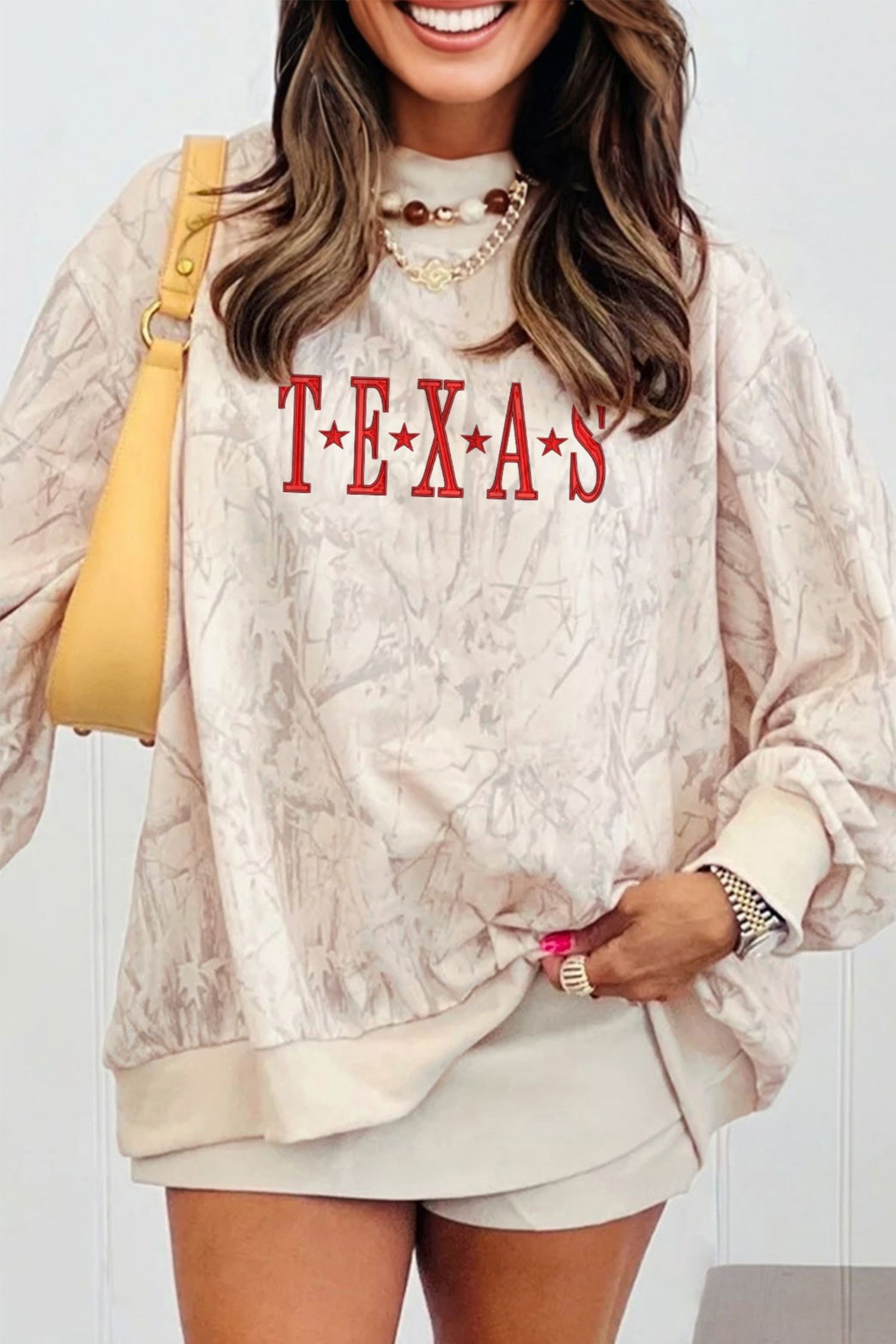 Khaki TEXAS Embroidered Camo Mock Neck Sweatshirt