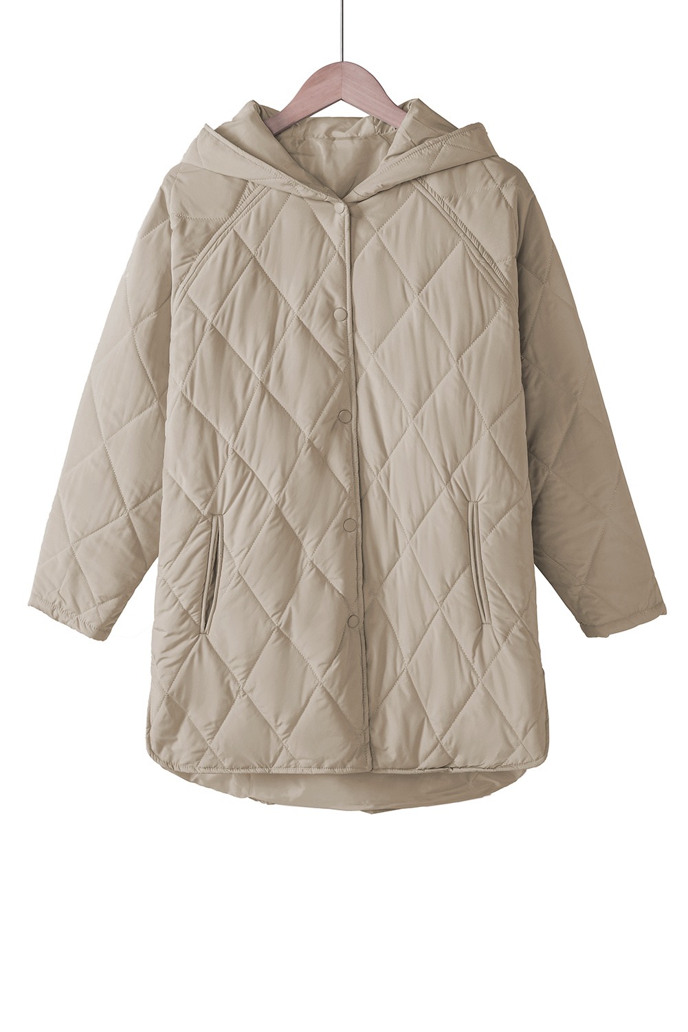 Green Quilted Snap Button Hooded Puffer Coat