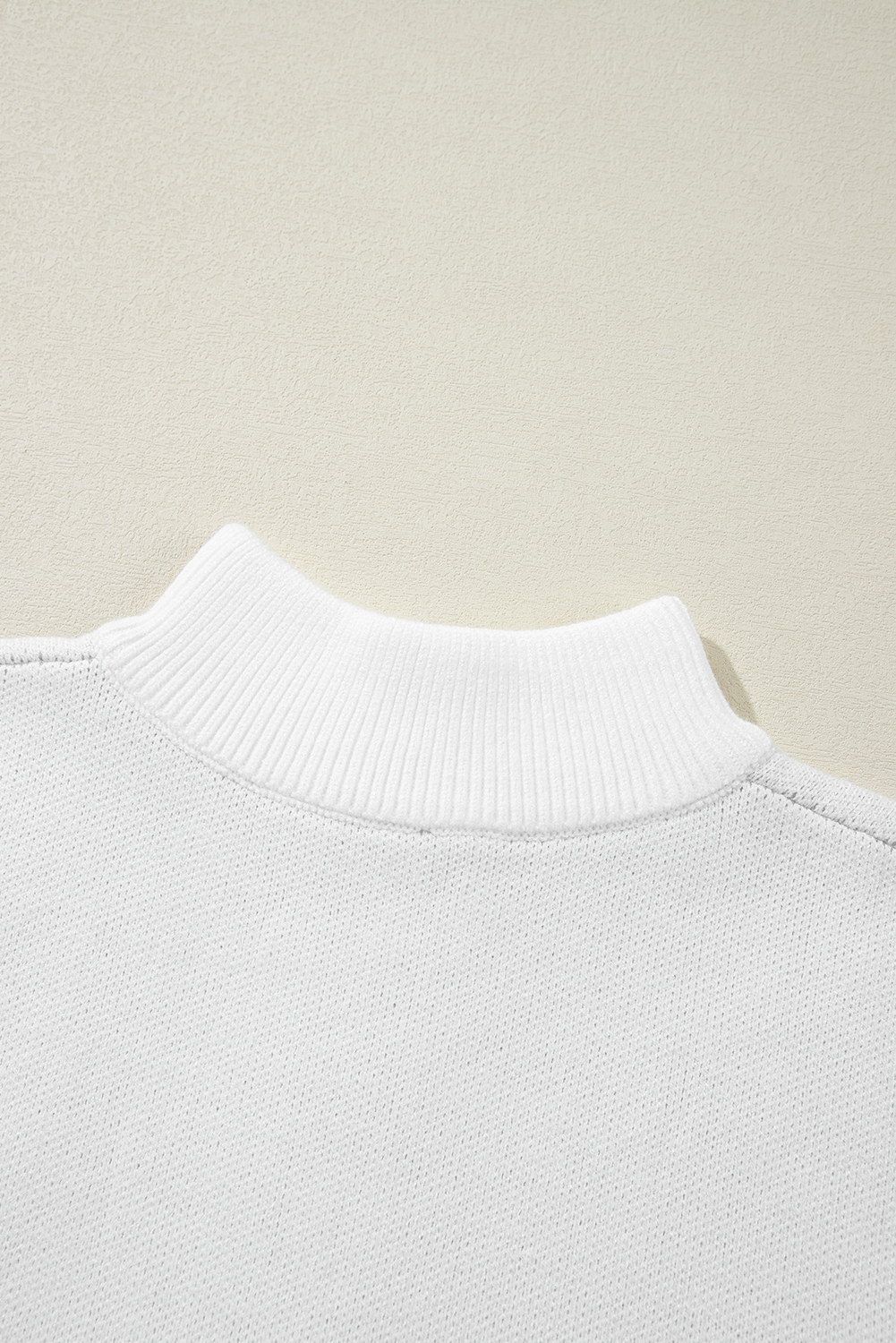 Parchment Contrast Flower Half Zipper Stand Neck Sweater