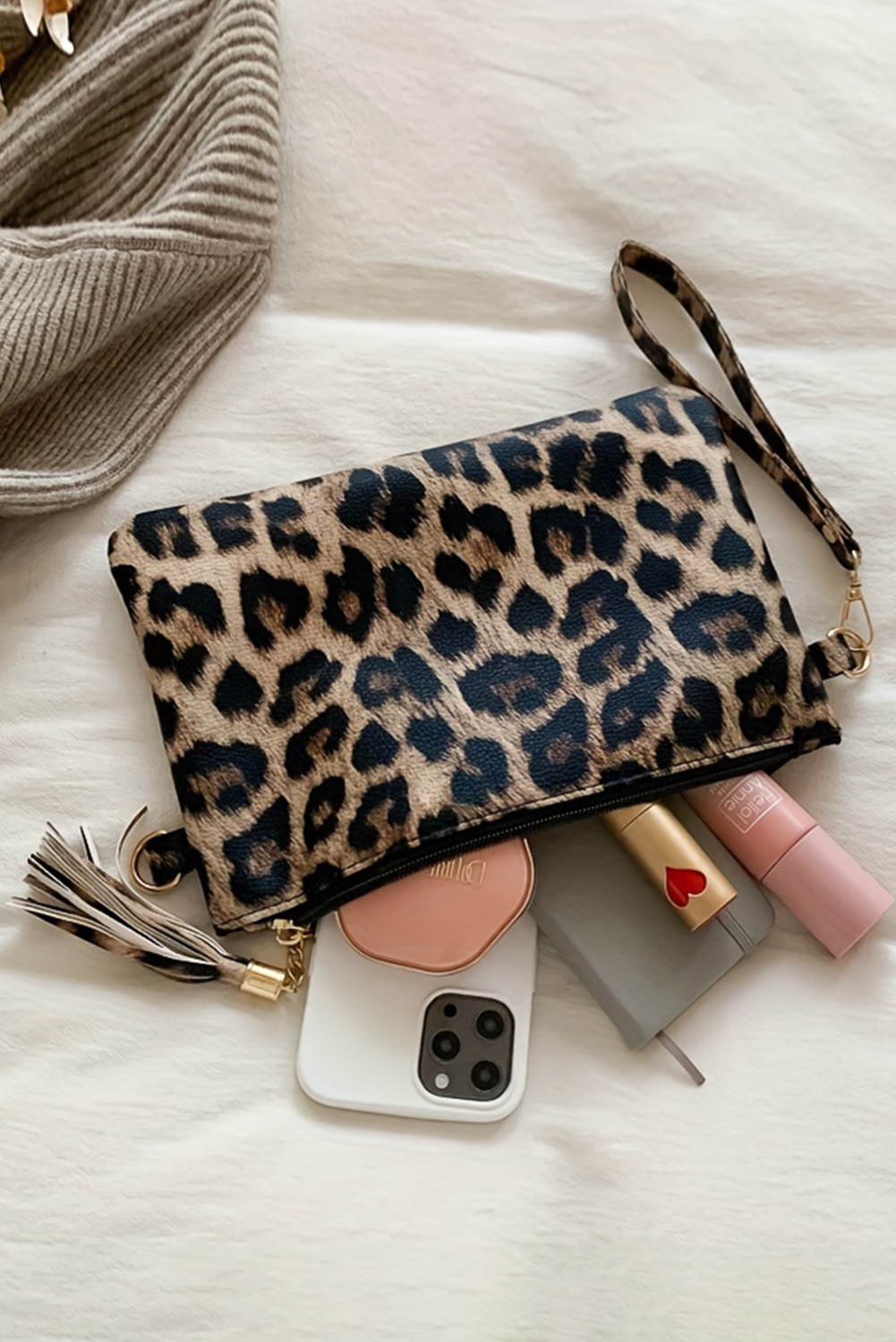 Chestnut Leopard/Cow Print Wrist Strap Zipped Wallet