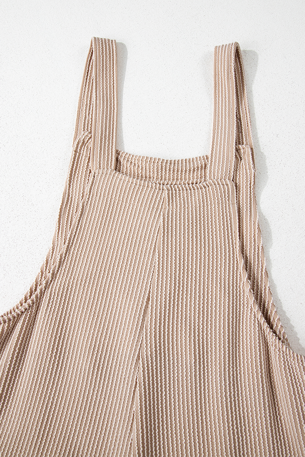Dark Grey Ribbed Knit Patched Pocket Wide Leg Overalls