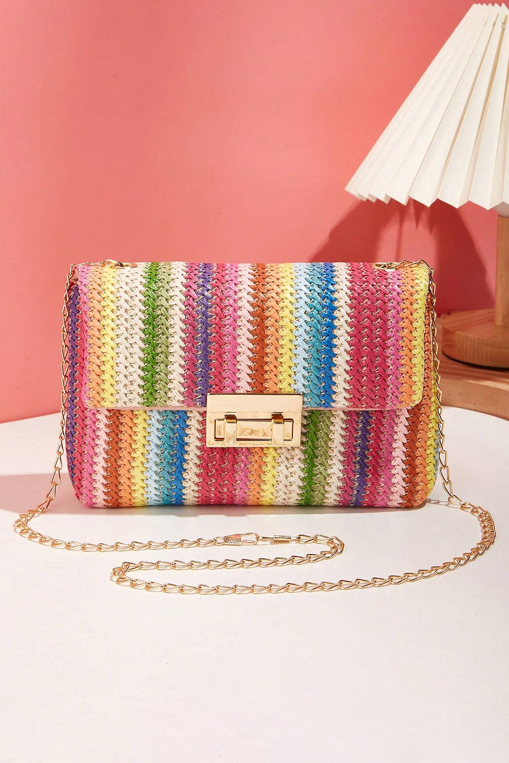Iceland Blue Striped Crochet Flapped Single Shoulder Bag