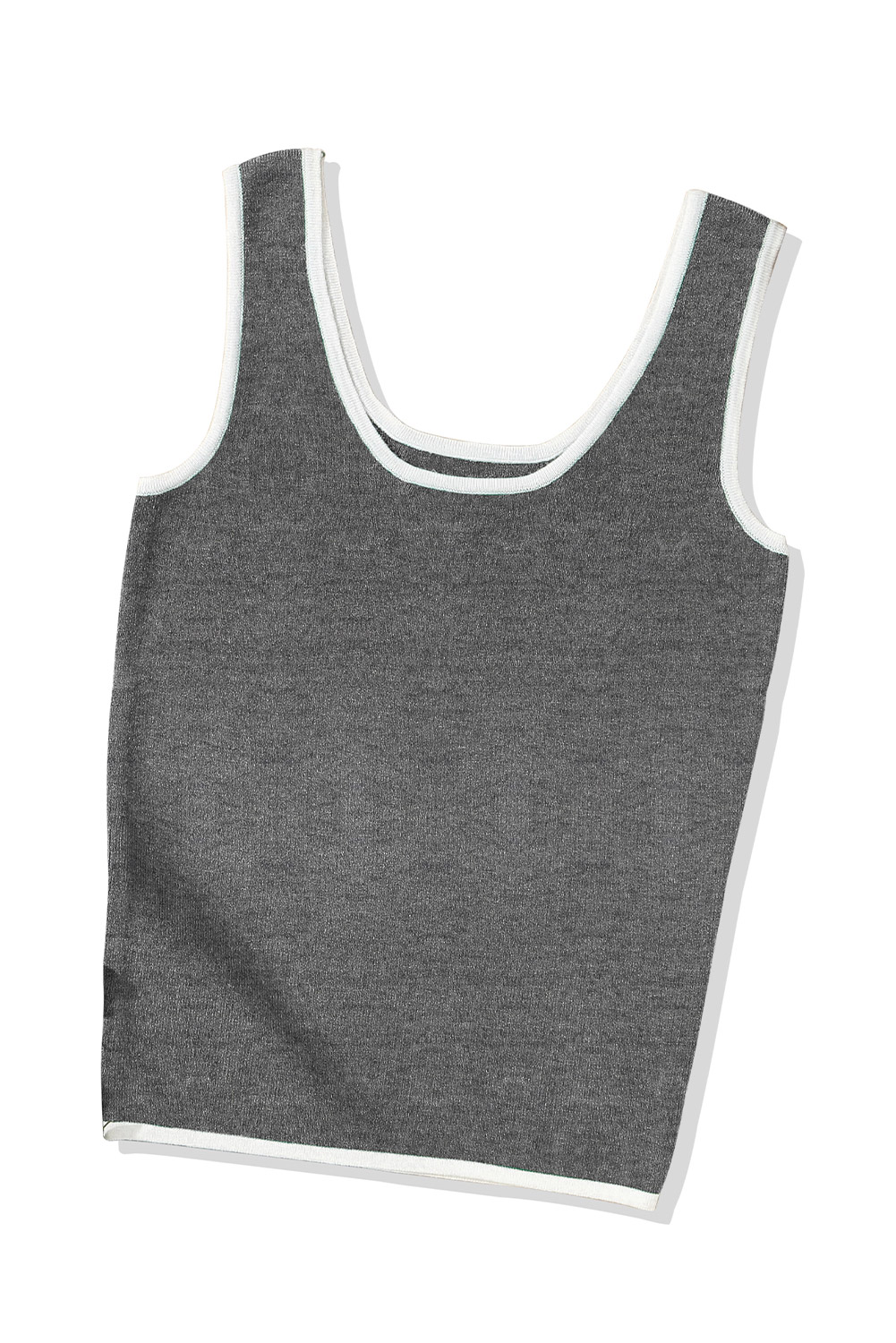 Dark Green Lightweight Ribbed Knit Contrast Trim Sweater Vest