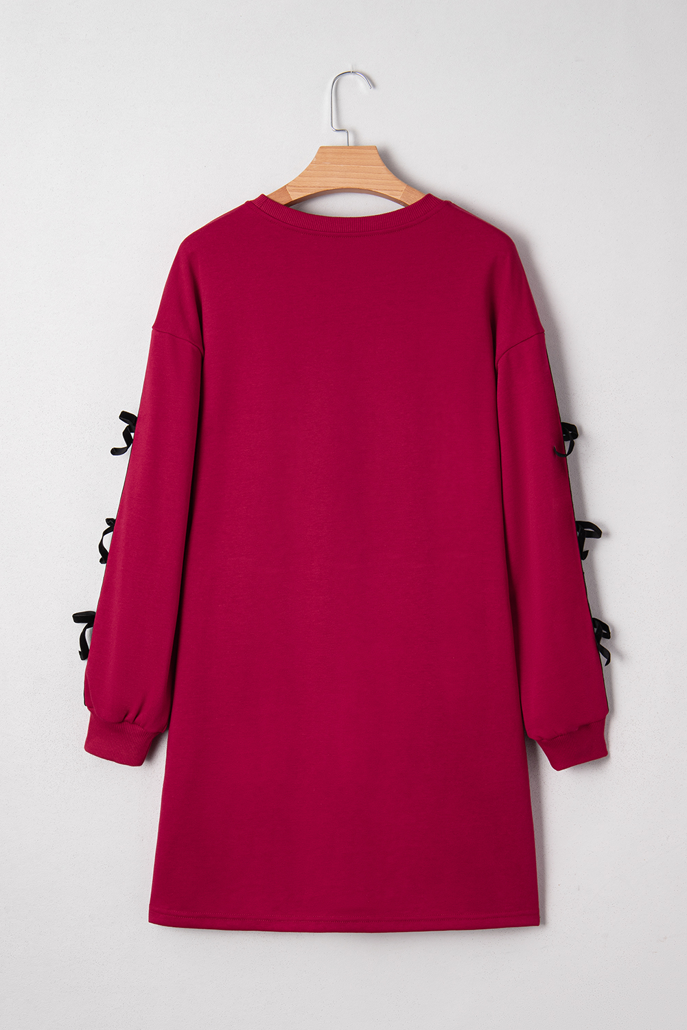 Racing Red Contrast Striped Bow Detail Drop Shoulder Sweatshirt Dress with Pockets