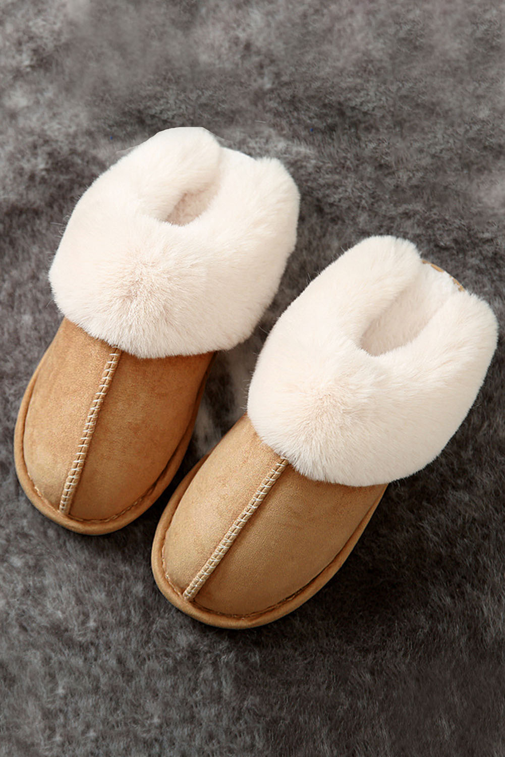 Khaki Cut and Sew Faux Suede Plush Lined Slippers