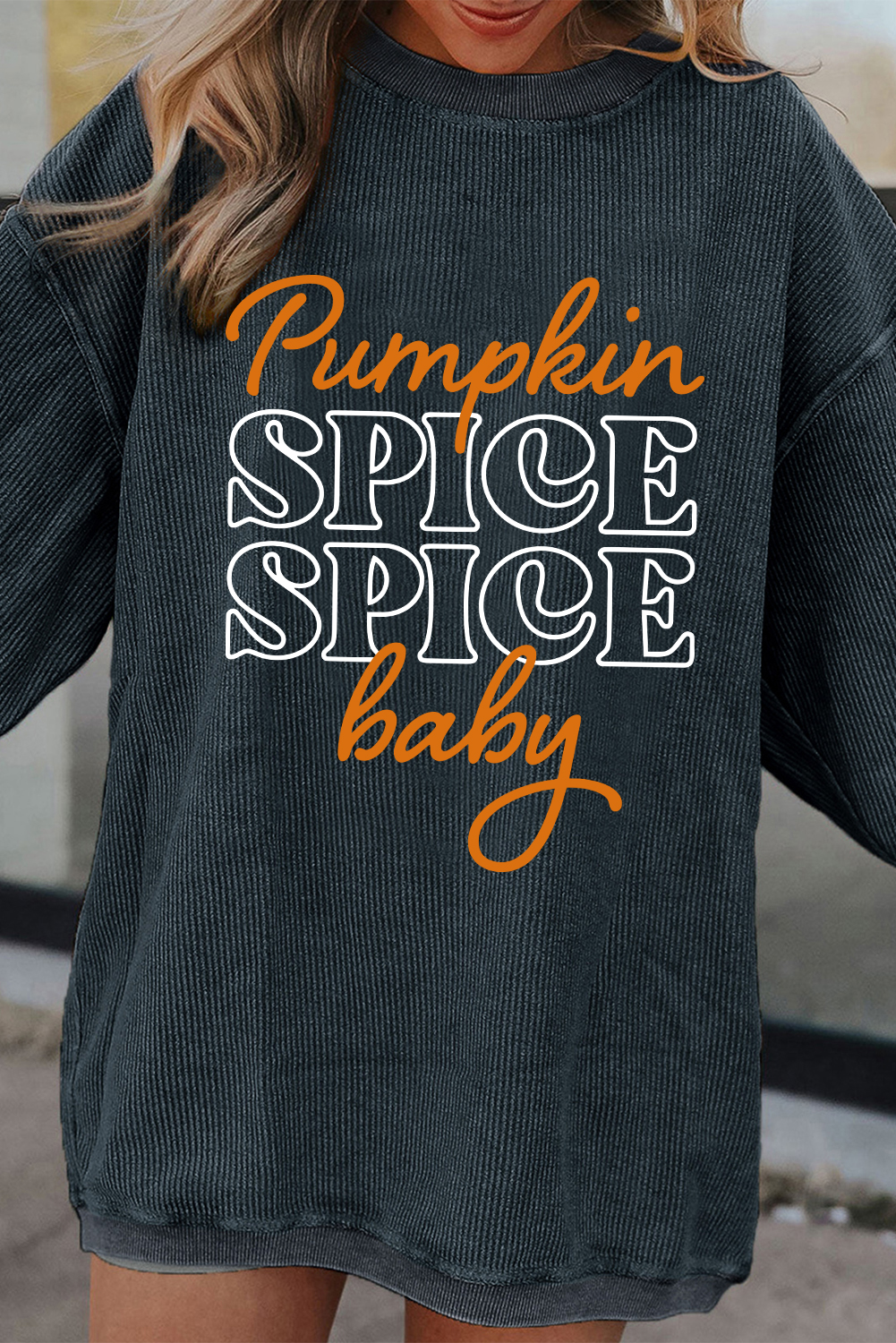 Dark Grey Pumpkin Spice Baby Graphic Textured Sweatshirt