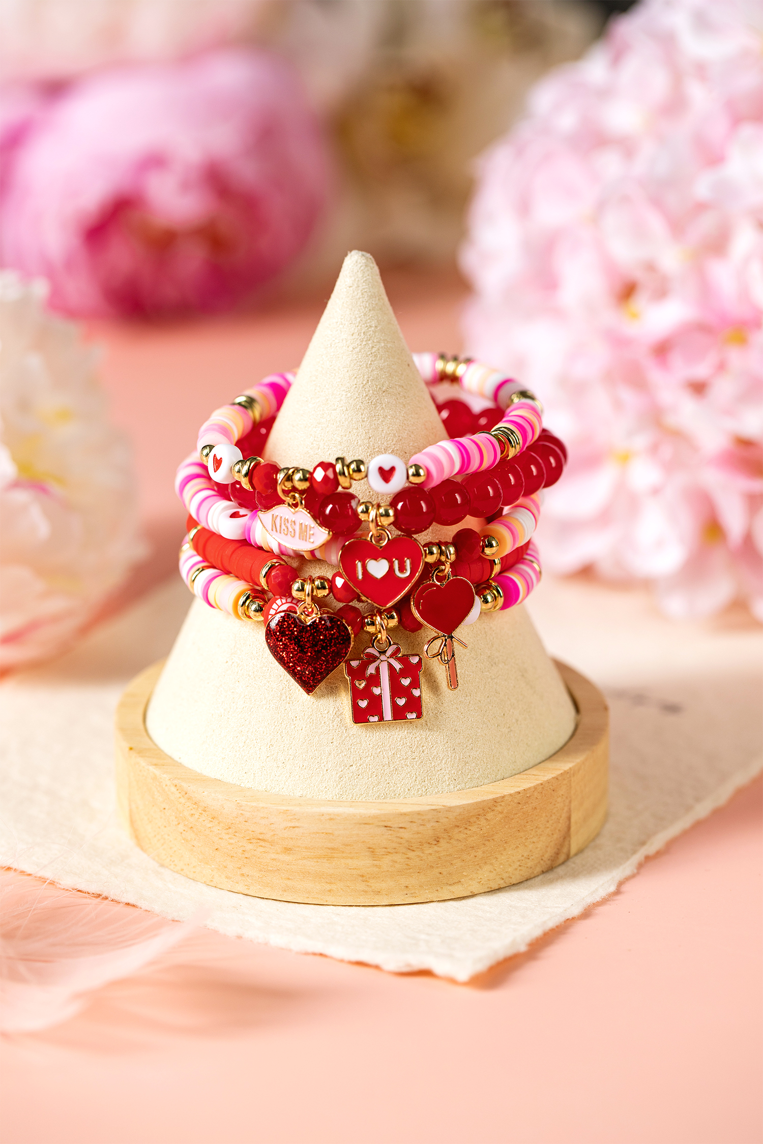Fiery Red 5pcs I Love U Valentines Day Sweet Bracelet Set