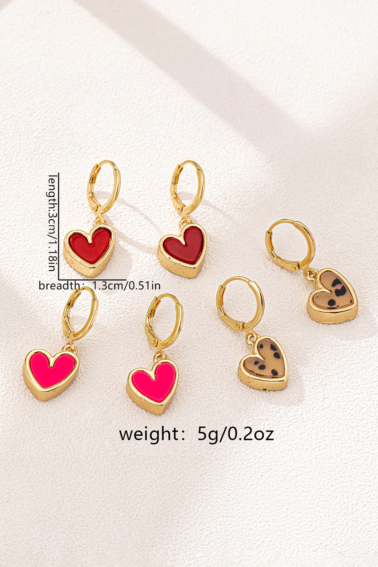 Gold Retro Hoop 3 Pairs Heart Shape Dangle Earrings