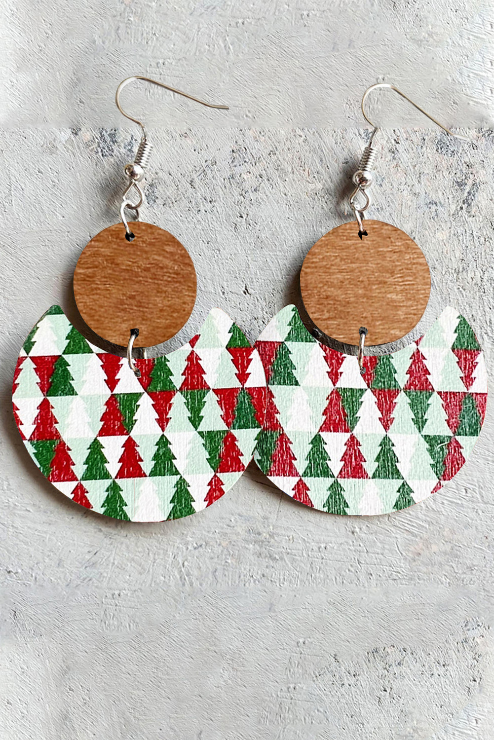Red Shade Of Leopard Plaid Christmas Tree Earrings