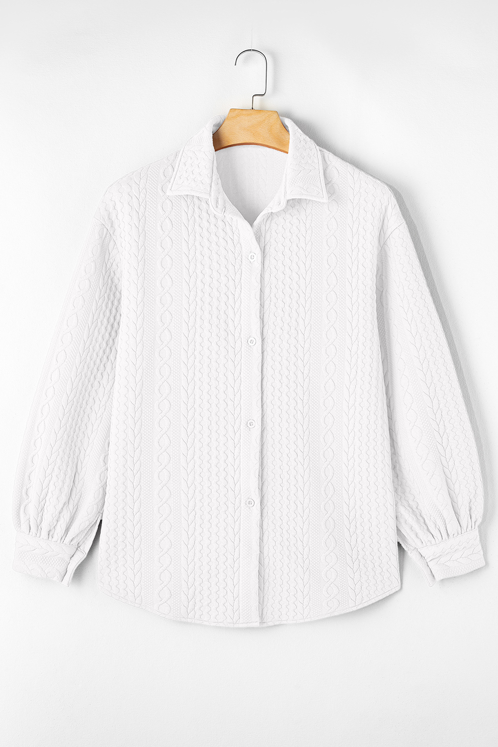 Sepia Rose Cable Texture Puff Sleeve Loose Shacket