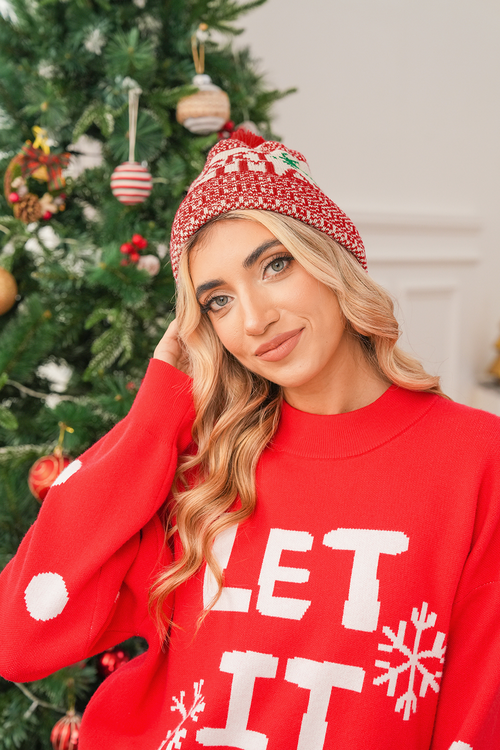 Fiery Red MERRY CHRISTMAS Winter Beanie Hat