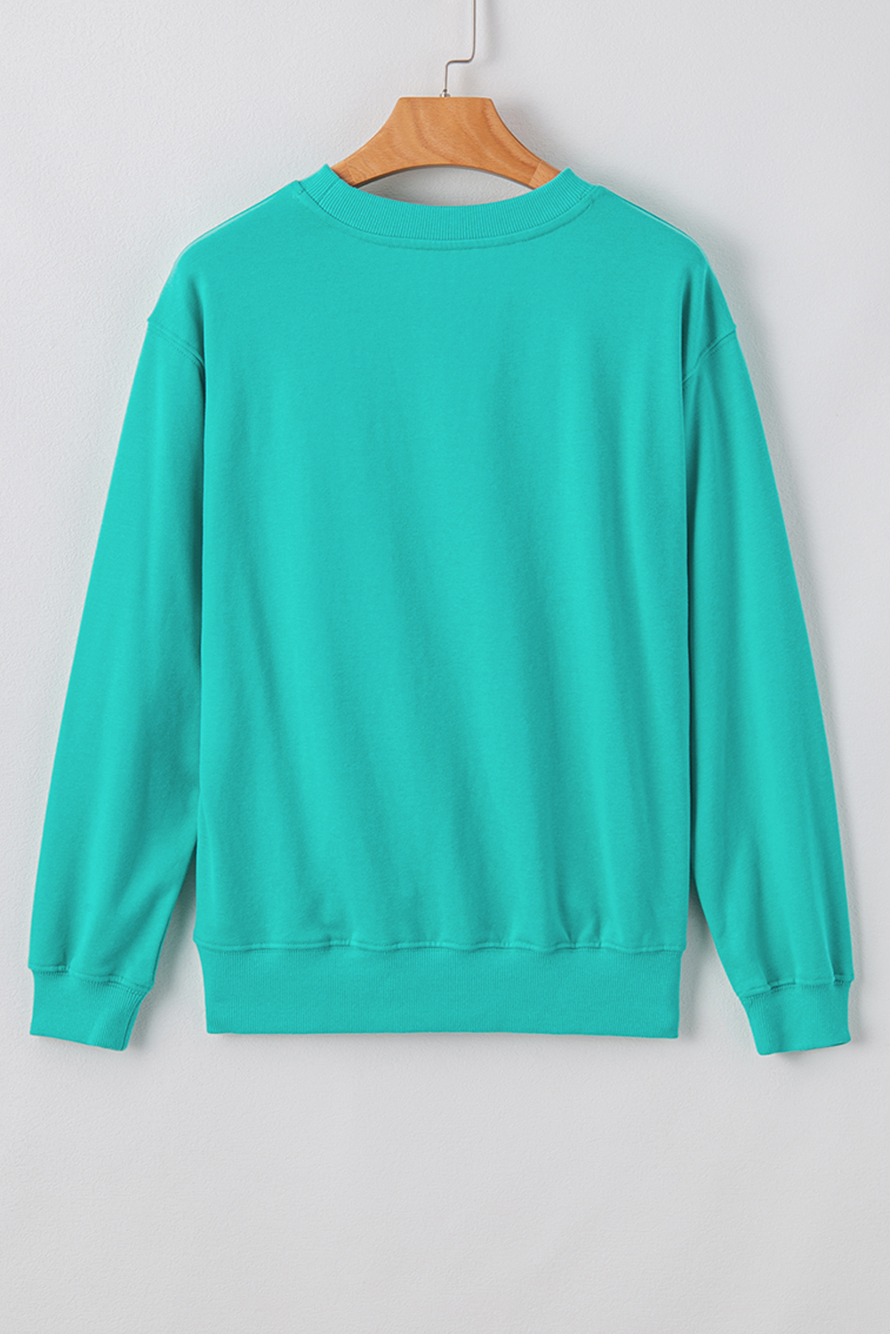 Navy Blue Plain Drop Shoulder Crewneck Pullover Sweatshirt
