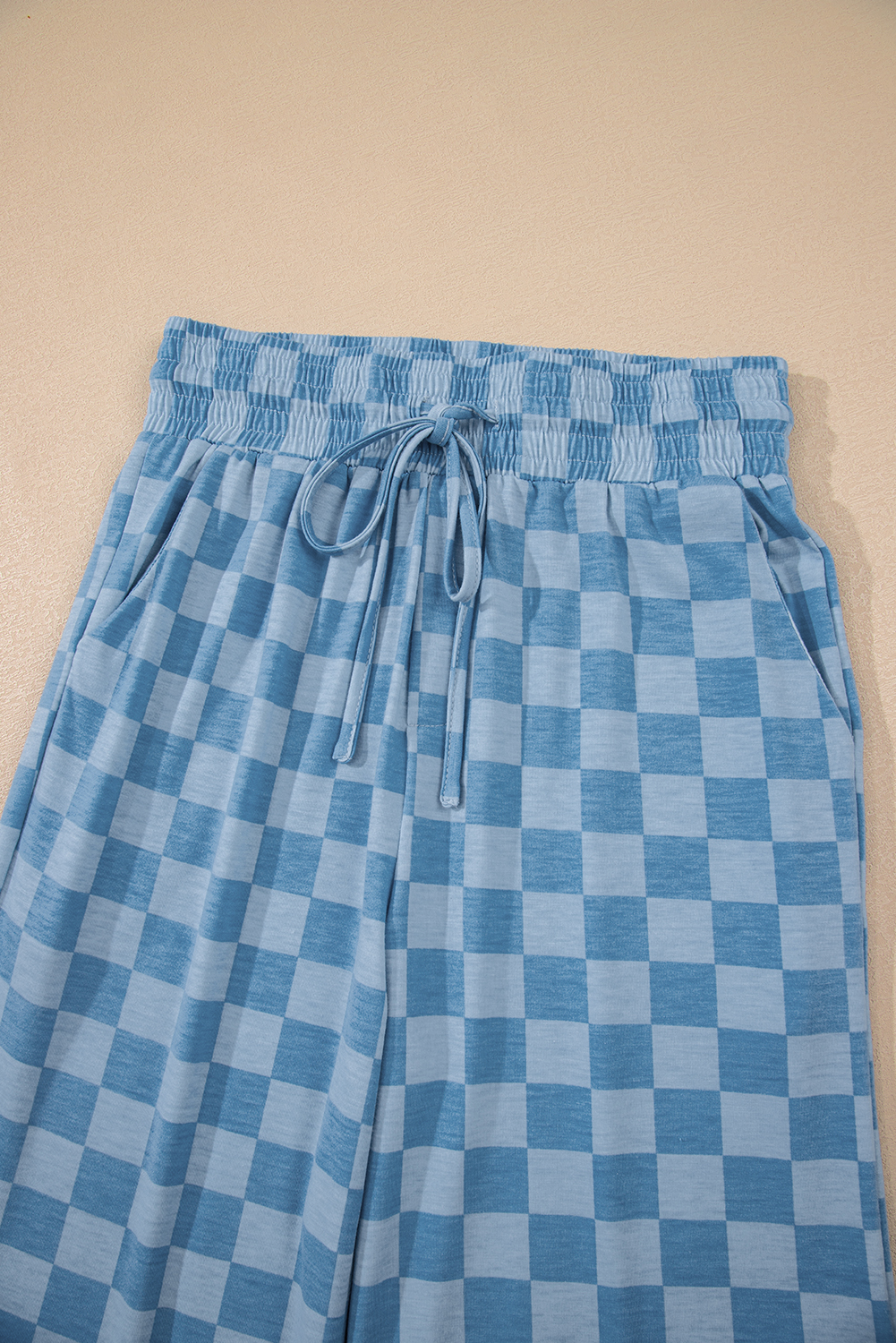 Khaki Checkered Elastic High Waist Loose Casual Pants