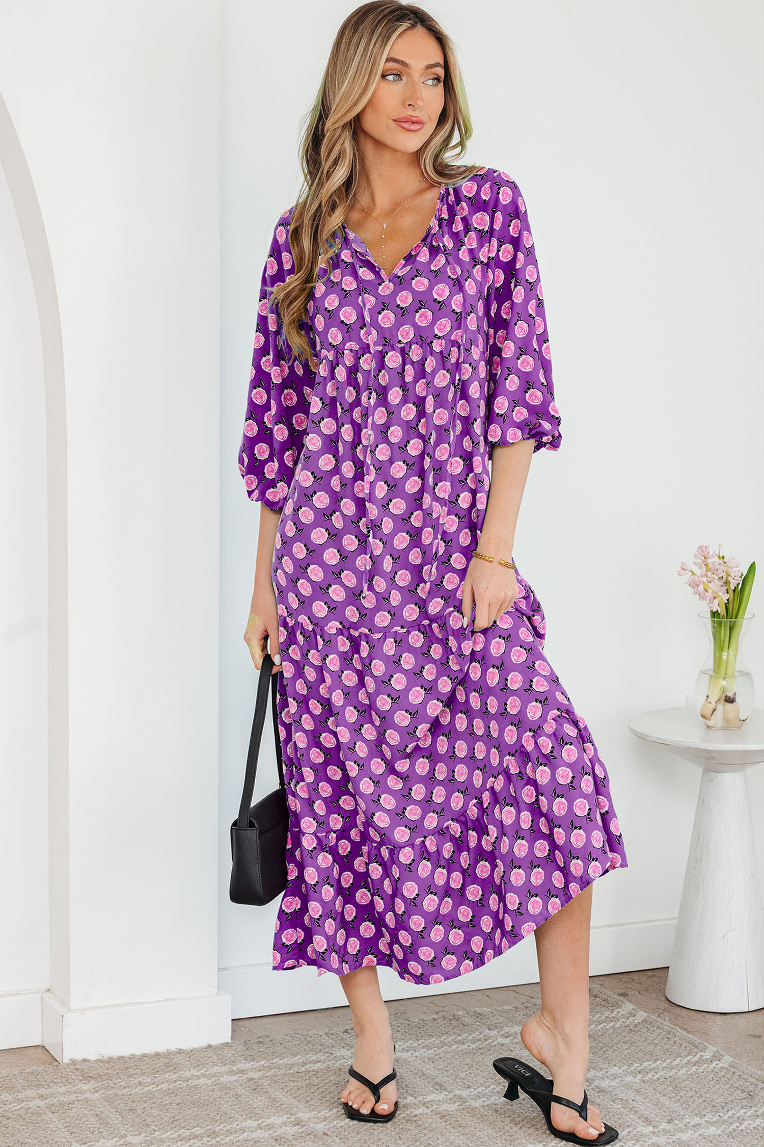 Sky Blue Boho Printed Half Sleeve Maxi Dress