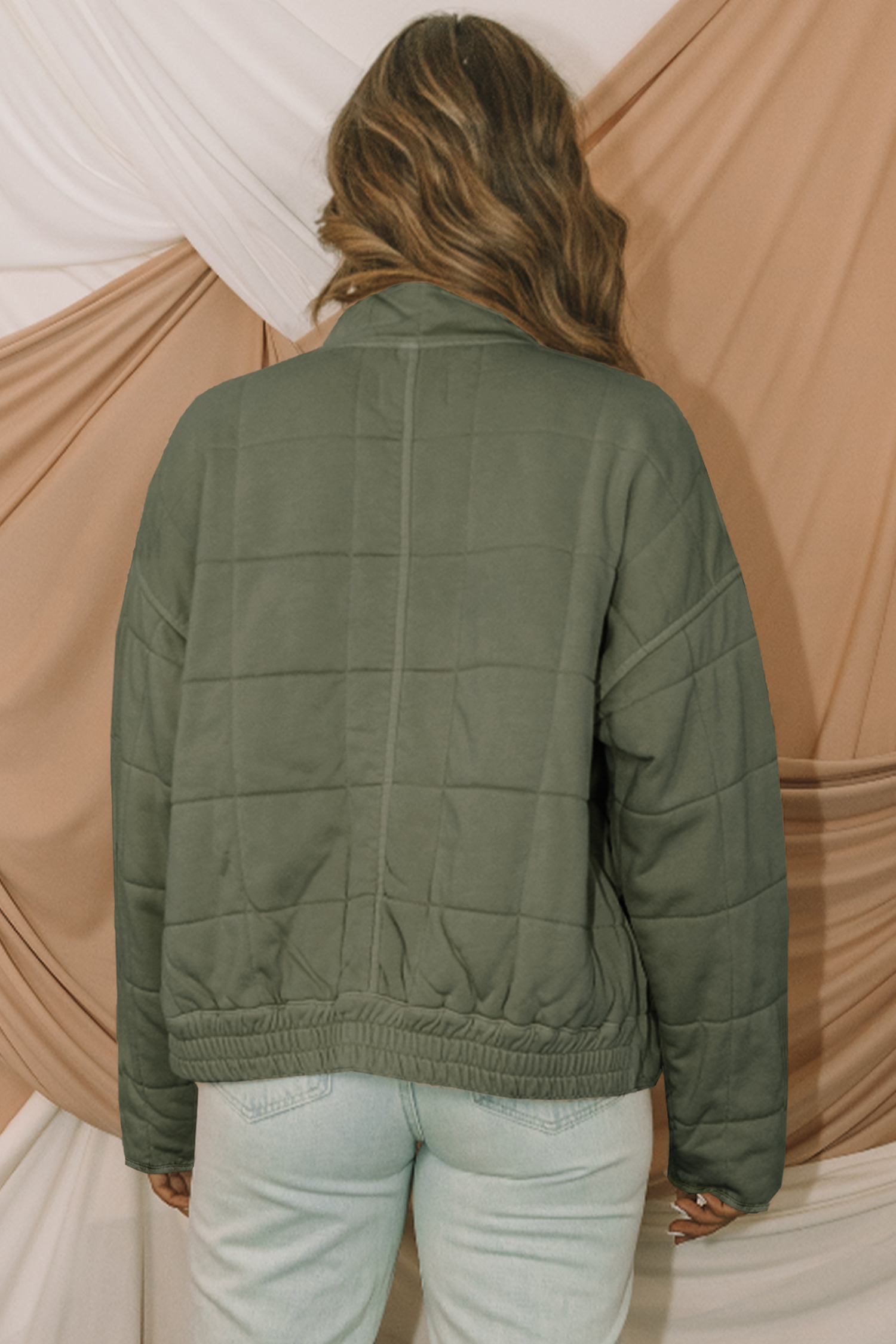 Khaki Zip-Up Pocket Quilted Jacket