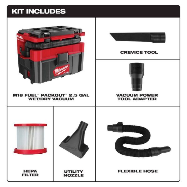 0970-20-48-11-1862 M18 FUEL PACKOUT 18-Volt Lithium-Ion Cordless 2.5 Gal. Wet/Dry Vacuum with (2) M18 HIGH OUTPUT 6.0 Ah Batteries