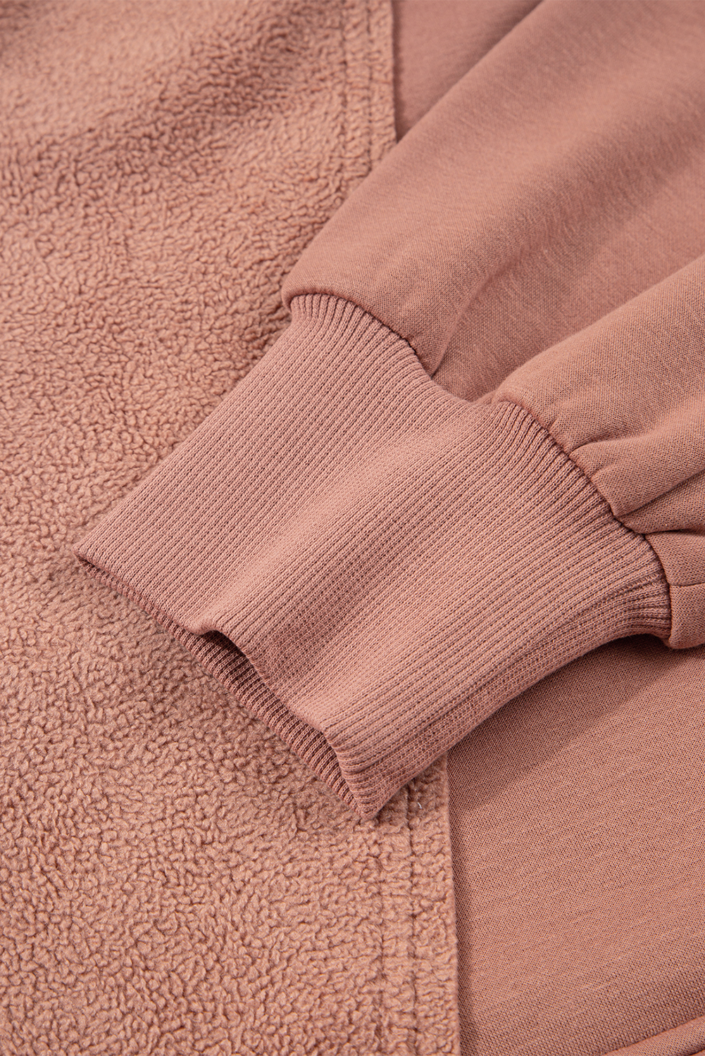 Camel Exposed Seam Side Pockets Half Zipper Baggy Sweatshirt