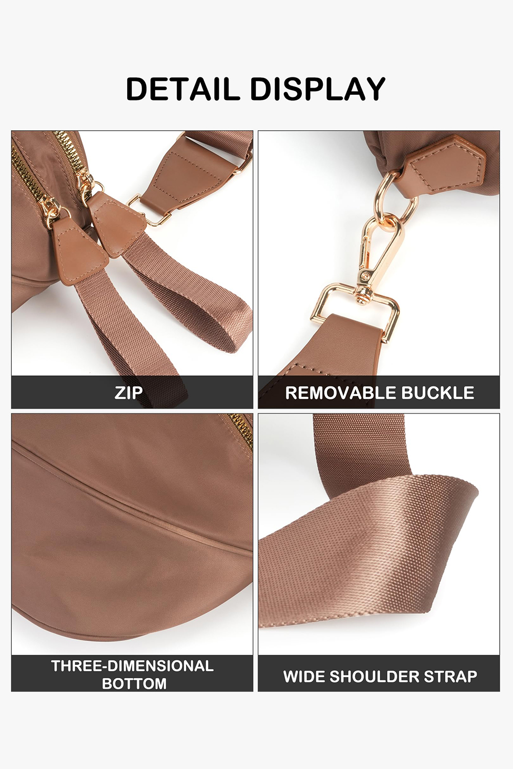 Light Grey Double Zip Crescent Shape Adjustable Sling Bag