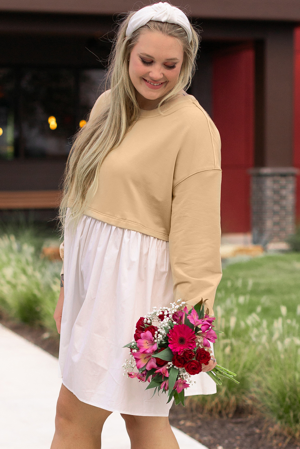 Pale Khaki Sweatshirt Poplin Mini Dress