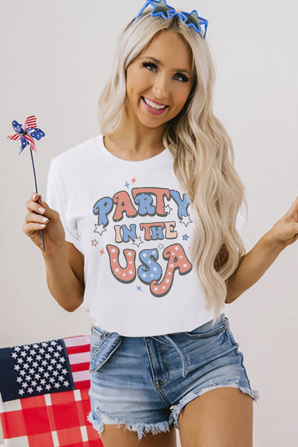 White PARTY IN THE USA Flag Fashion Graphic Tee