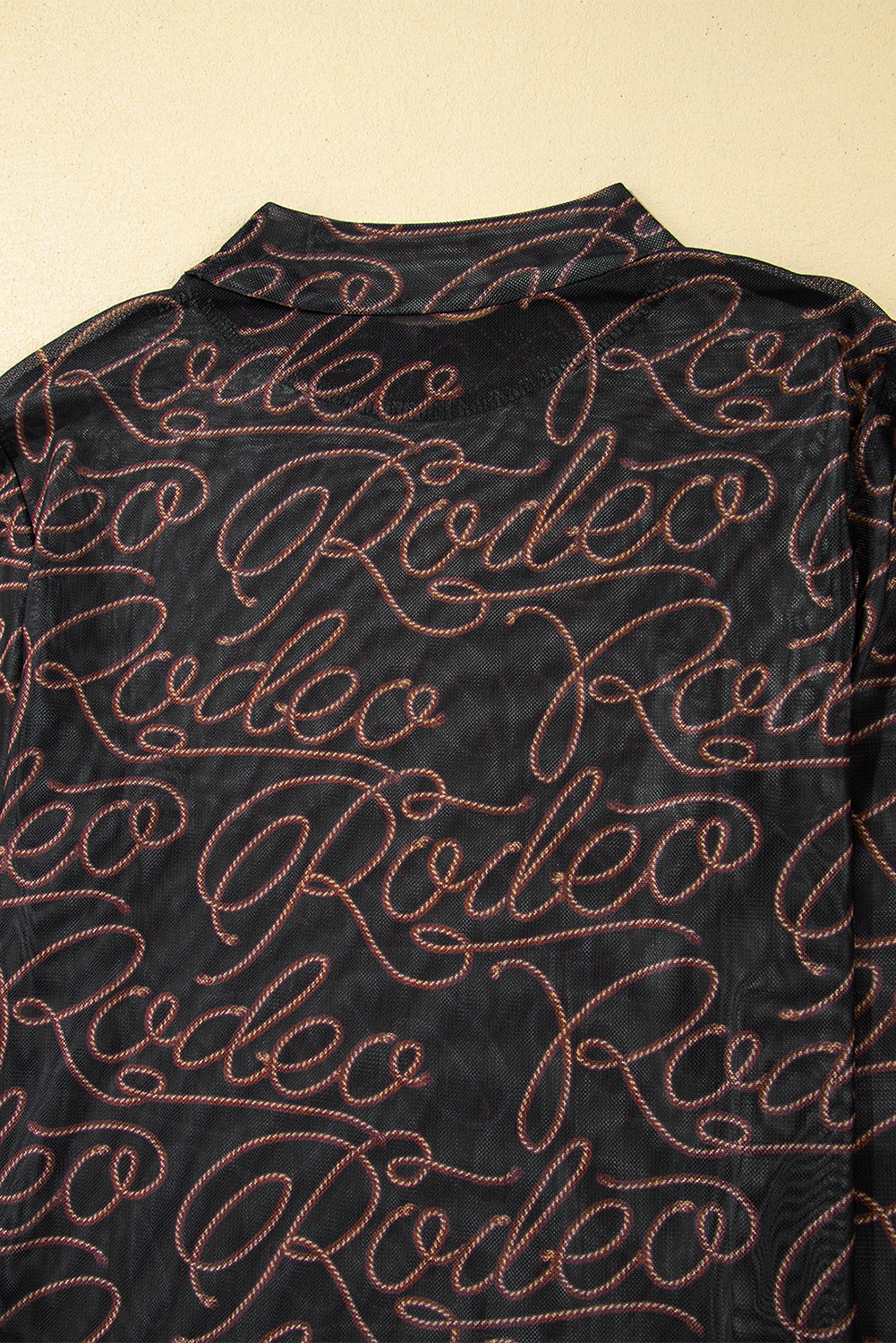 Brown Rodeo Print Round Neck Slim Fit Mesh T Shirt