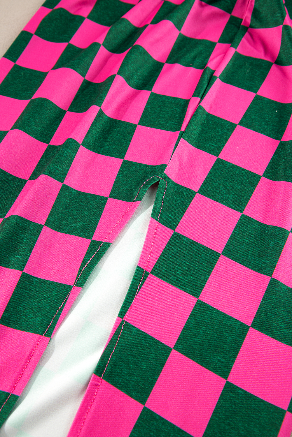 Black 2-Tone Checked Print High Waist Wide Leg Pants