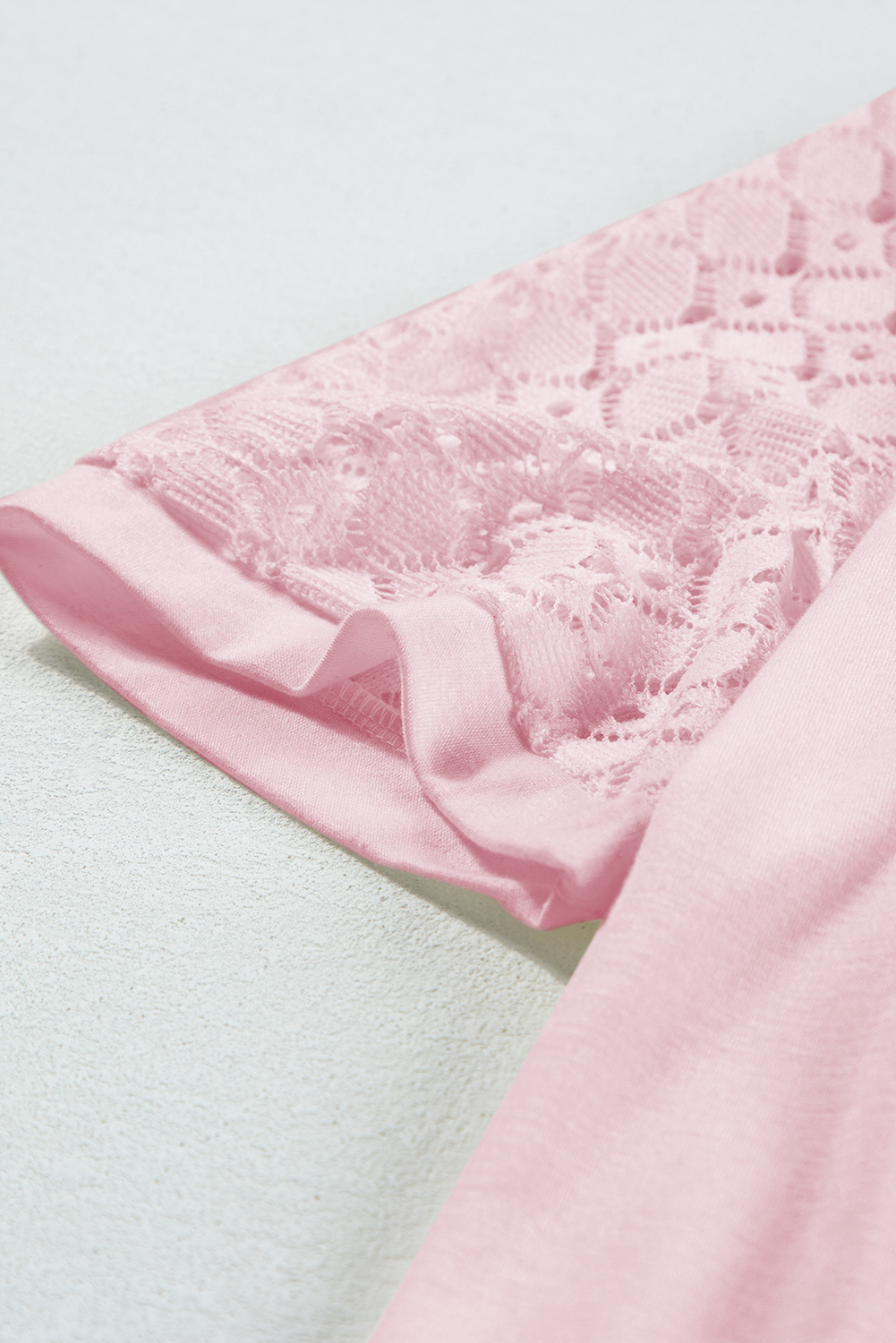Pink Seamed Detail Contrast Lace Raglan Sleeve Tee