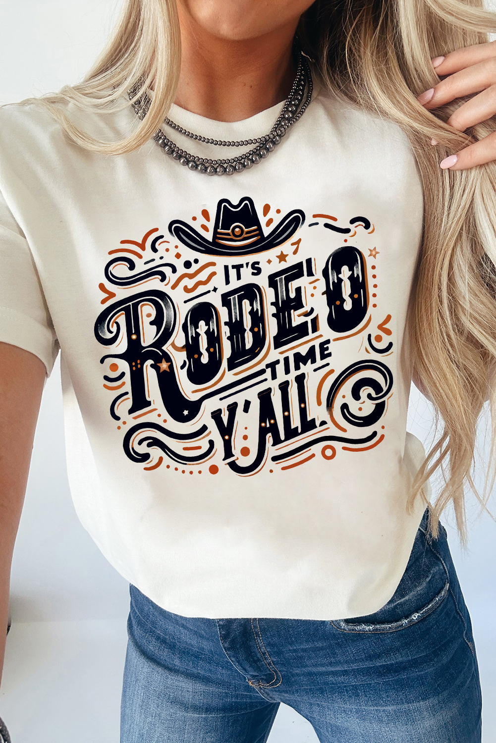 White ITS RODEO TIME YALL Western Graphic T Shirt