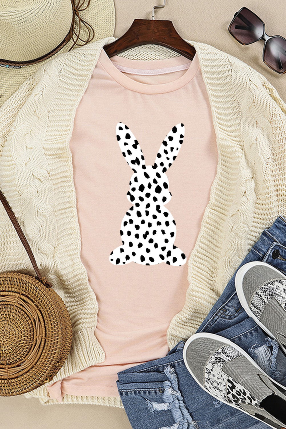 White Easter Egg Bow Bunny Ear Printed T Shirt