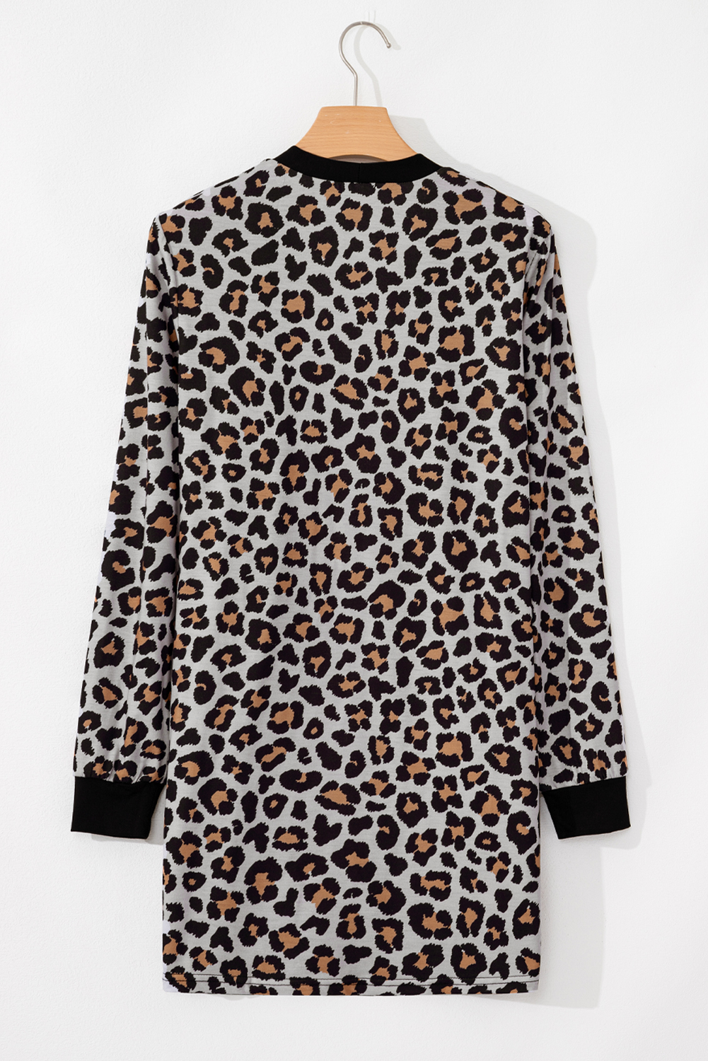 Black Leopard Patched Pocket Open Front Cardigan