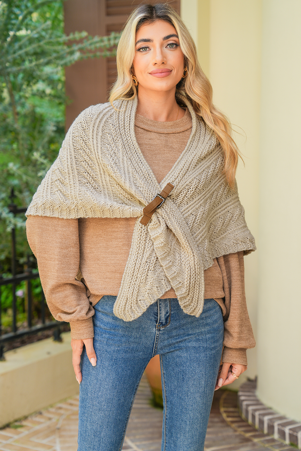 Parchment Faux Leather Belt Triangle Shawl Scarf
