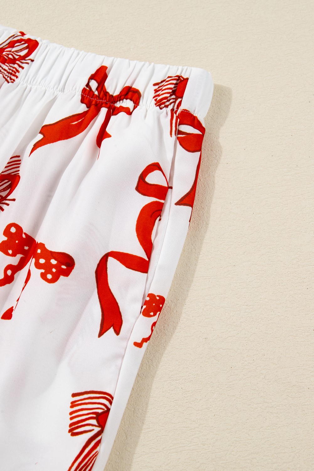 Red Christmas Bow Print Long 2pcs Pajama Set
