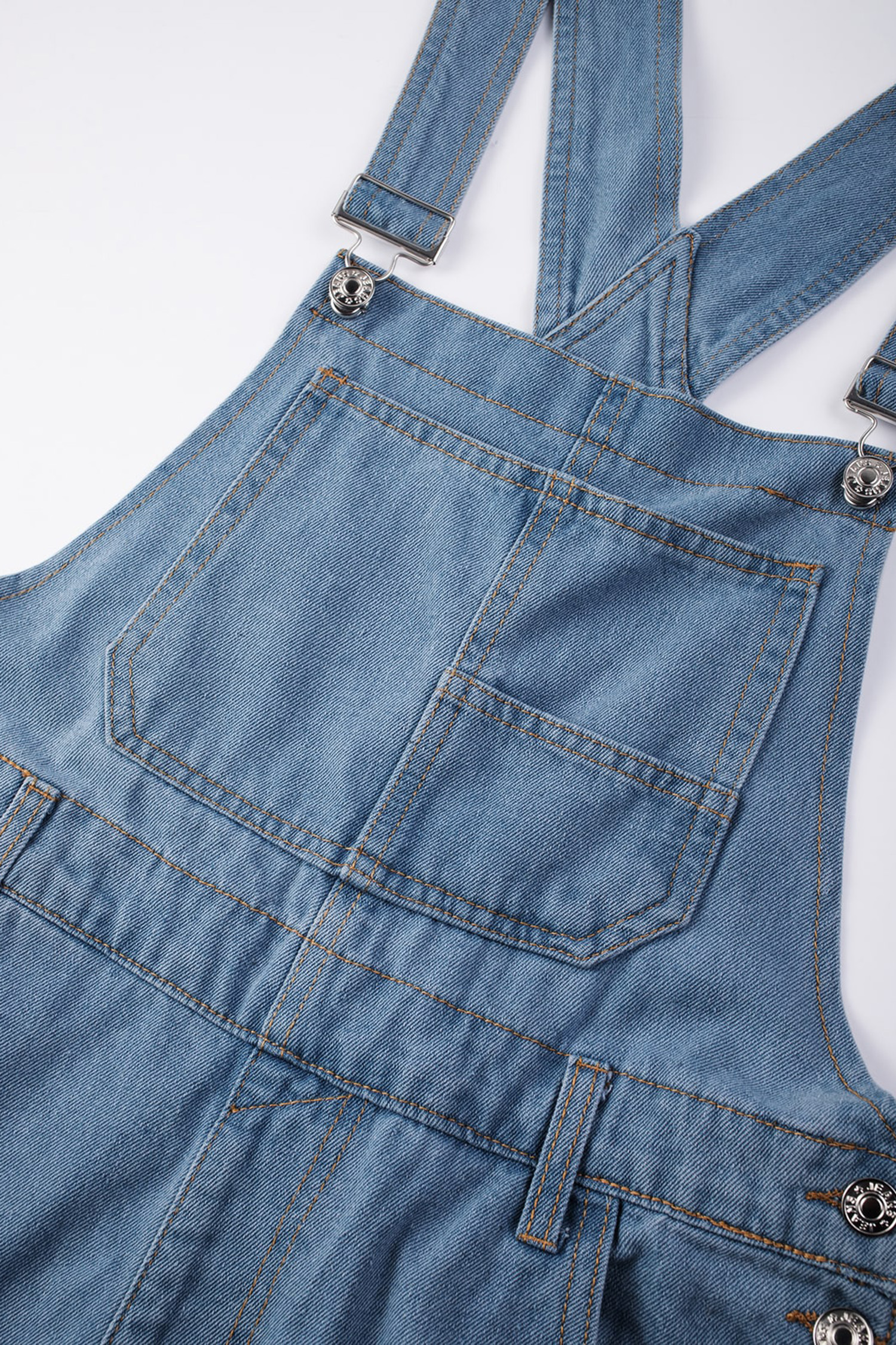 Light Blue Retro Bib Pocket Buckle Straps Casual Denim Jumpsuit