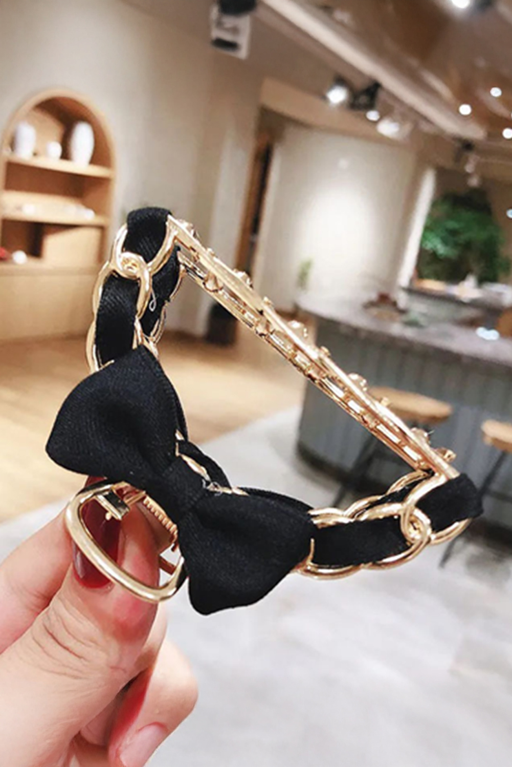 Black Ribbon Bow Detail Contrast Alloy Hair Claw Clip