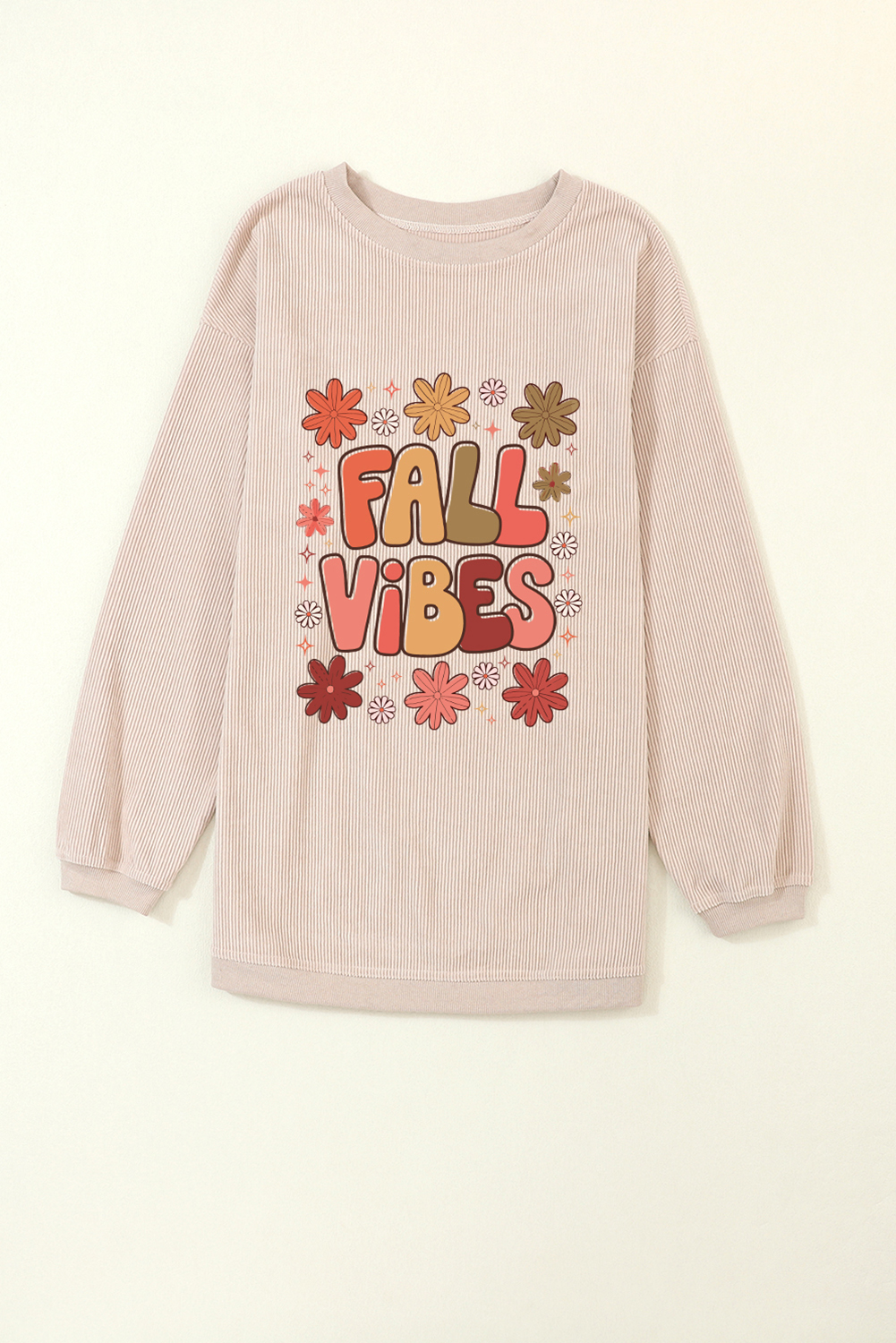 Apricot Twisted Rib FALL VIBE Graphic Baggy Sweatshirt