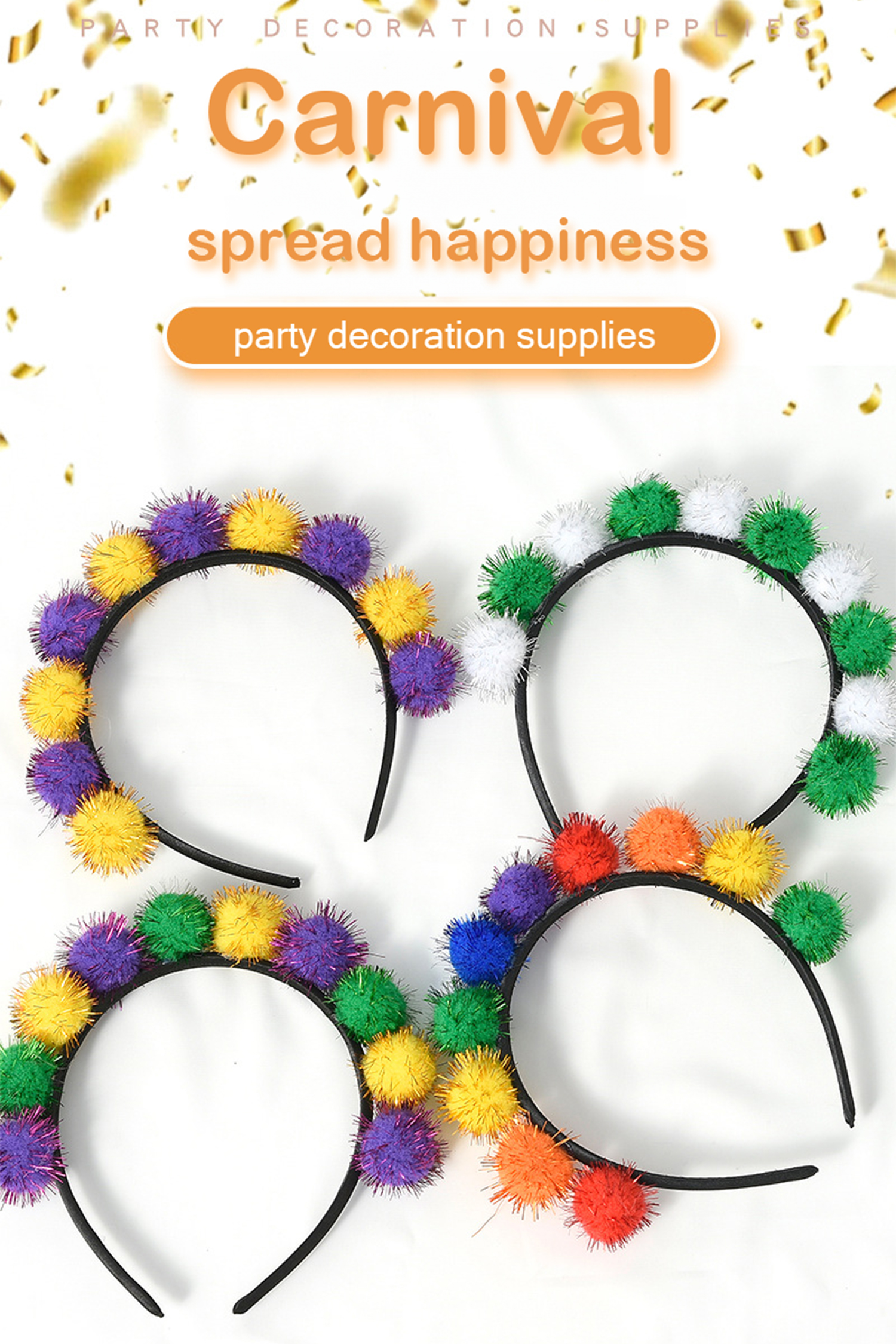 Tillandsia Purple Tinsel Pompom Mardi Gras Plastic Headband