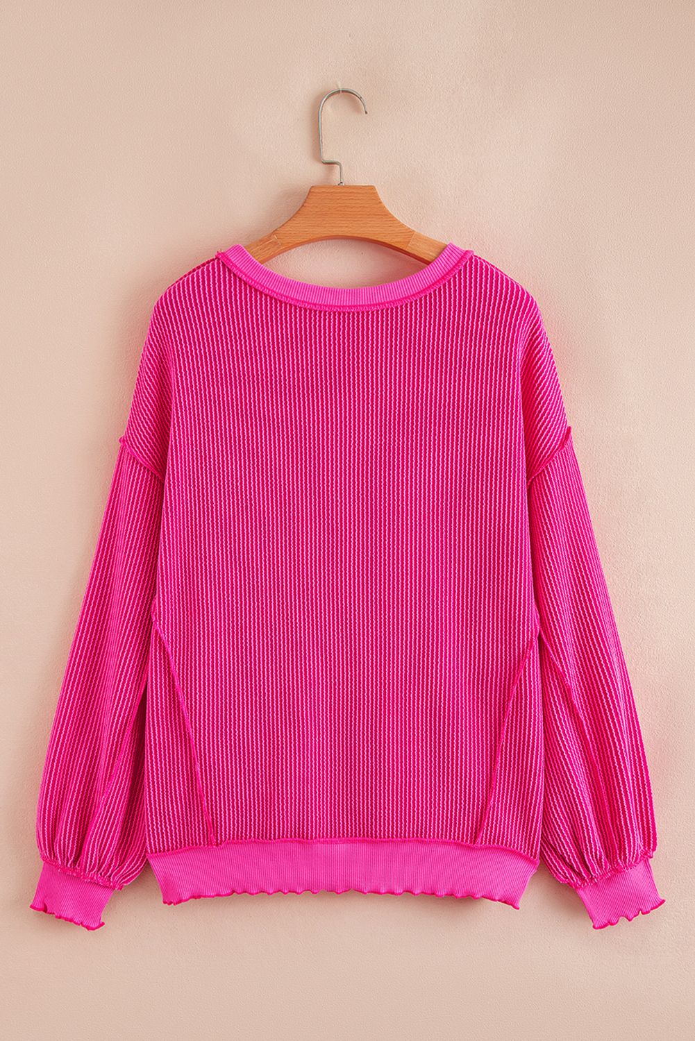 Strawberry Pink Twisted Ribbed Texture Merry Christmas Sequin Letter Graphic Top