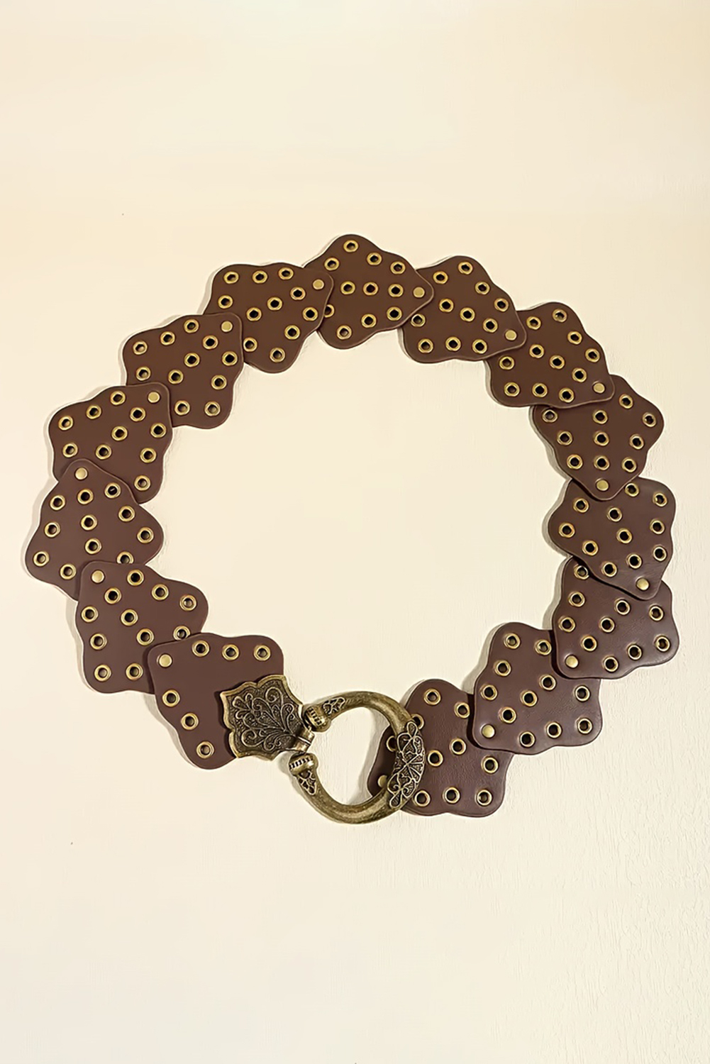 Chestnut Y2K Antique Bronze Circle Grommet Detail Western Leather Belt