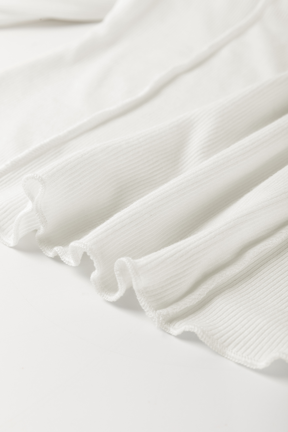 White Exposed Seam Ribbed Knit Slim Fit Long Sleeve Top