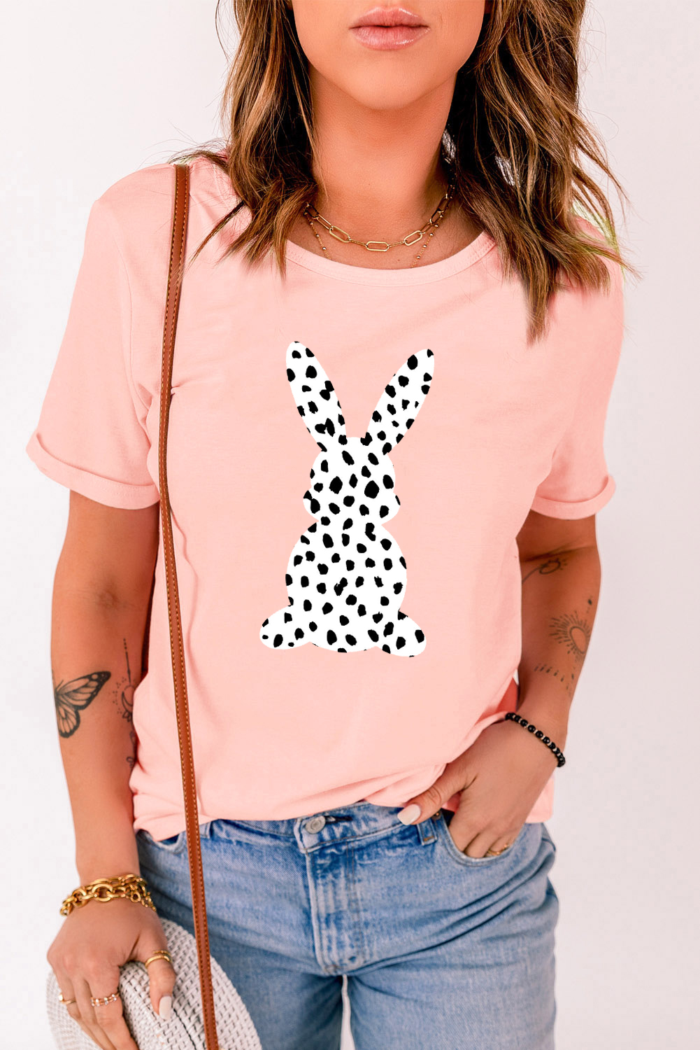 White Easter Egg Bow Bunny Ear Printed T Shirt