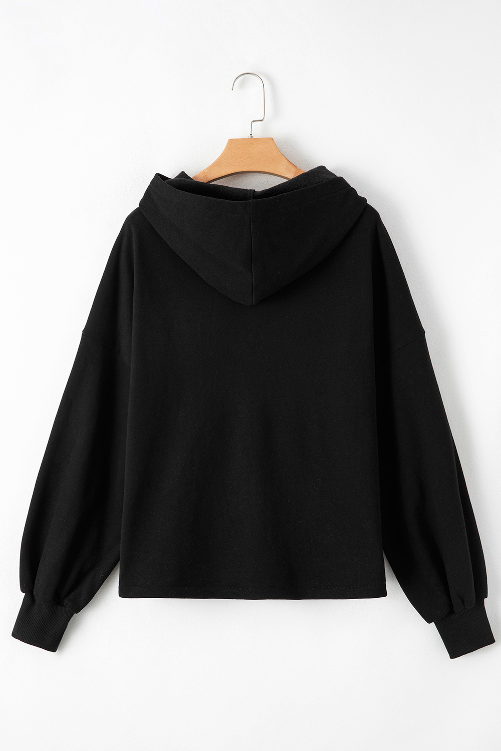 Bonbon Fleece Lined Half Zipper Kangaroo Pockets Loose Hoodie