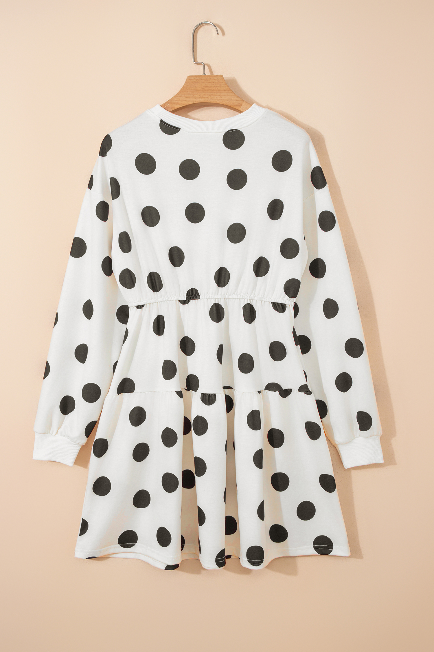Beige Polka Dot Print Drop Shoulder Pullover Drawstring Jogger Pant Set