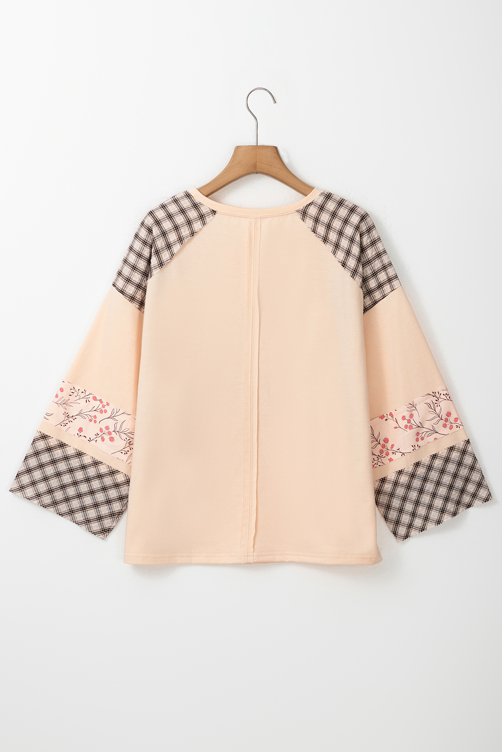 Beige Flower Patch Graphic Exposed Seam Wide Sleeve Top