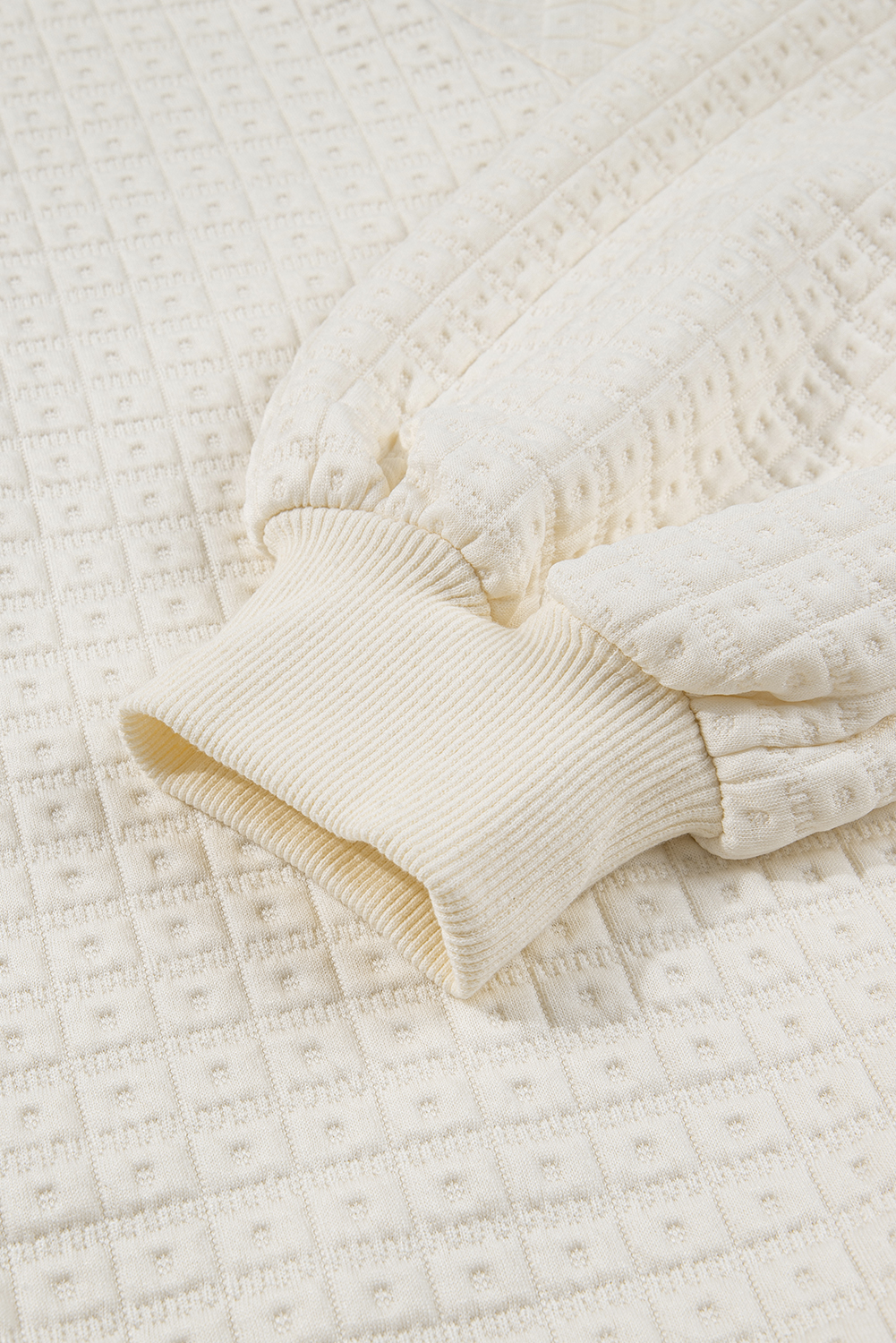 Beige Pineapple Textured Half Button Collared Sweatshirt