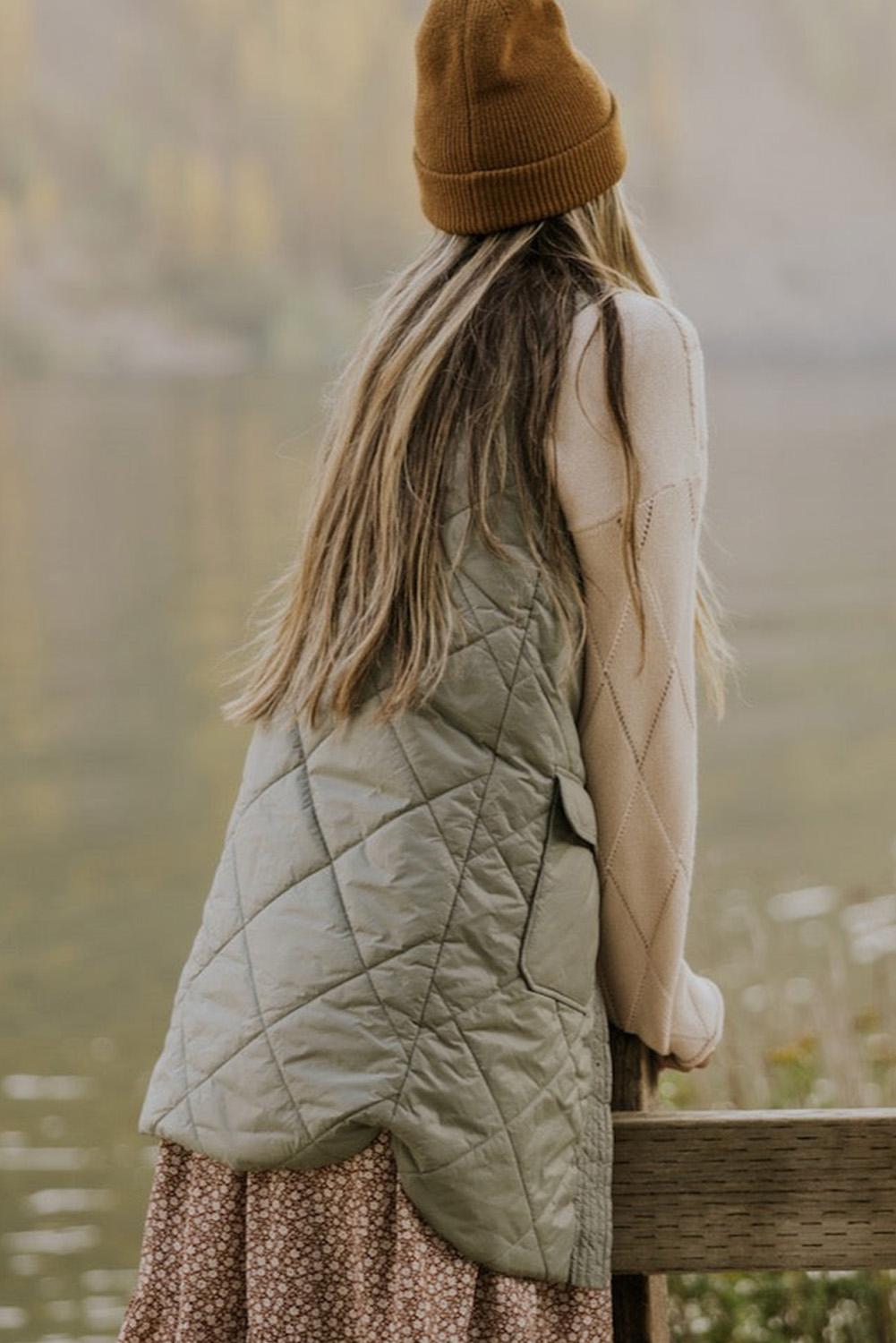Green Quilted Snap Button Hooded Puffer Coat