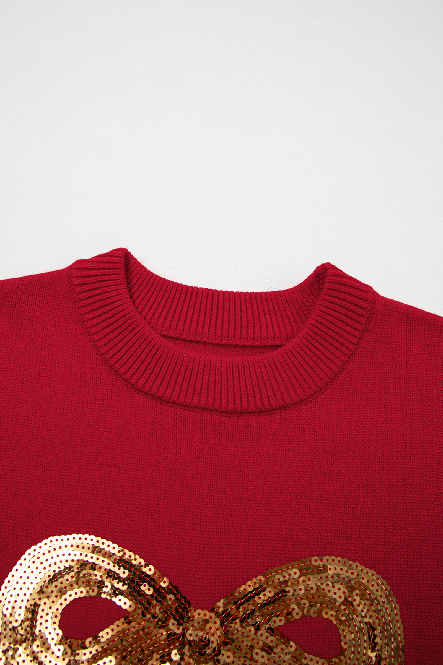 Rose Red Sequined Bow Graphic Christmas Holiday Sweater